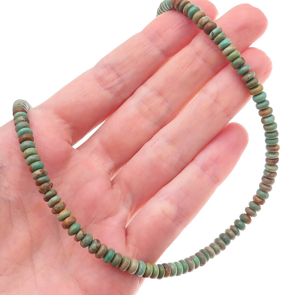 Sunrise Old Pawn Sterling Silver Vintage Royston Turquoise Beaded Necklace 18"